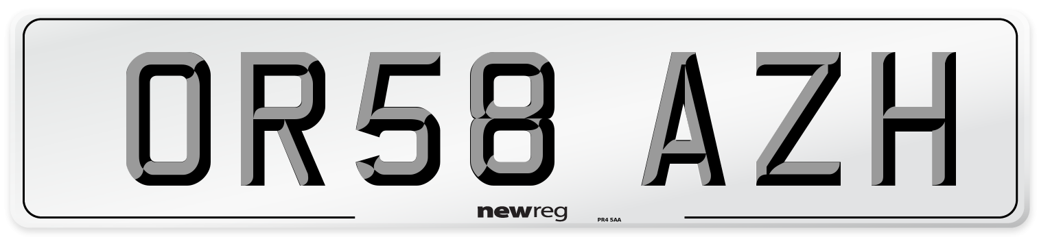 OR58 AZH Number Plate from New Reg